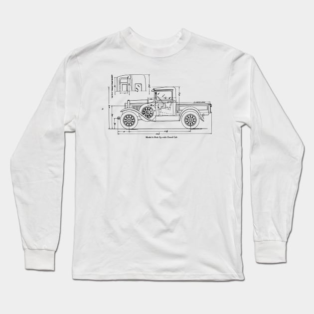 Ford Model A Pick-Up Technical Drawing Long Sleeve T-Shirt by DTECTN